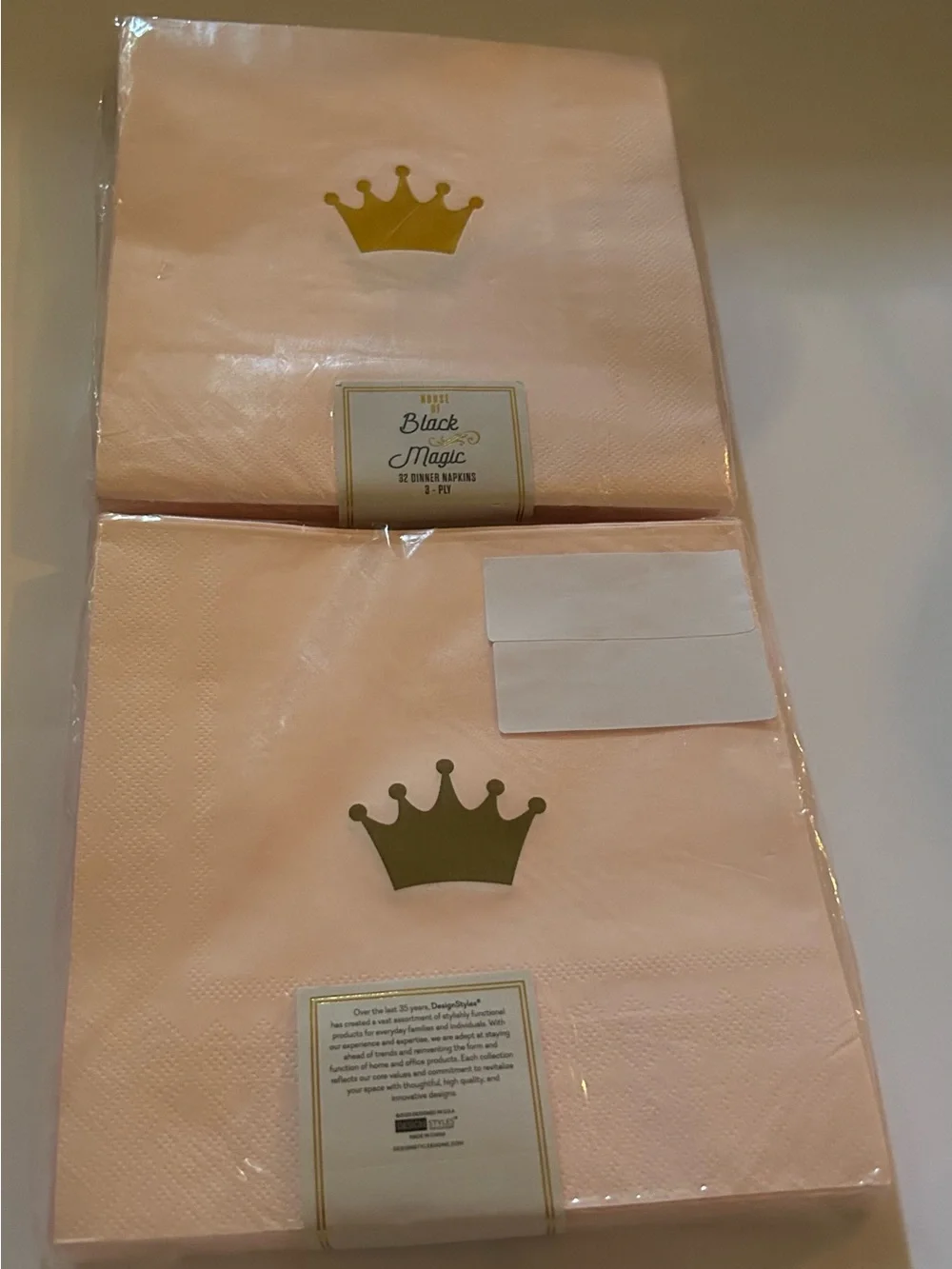 New 64 Gold Crown Pink Napkins 6 1/2” House of Black Magic 3 Ply